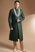 Luxury Bottle Green Art Silk Men's Embroidered Sherwani