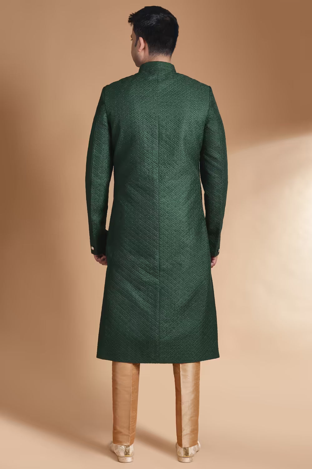 Luxury Bottle Green Art Silk Men's Embroidered Sherwani
