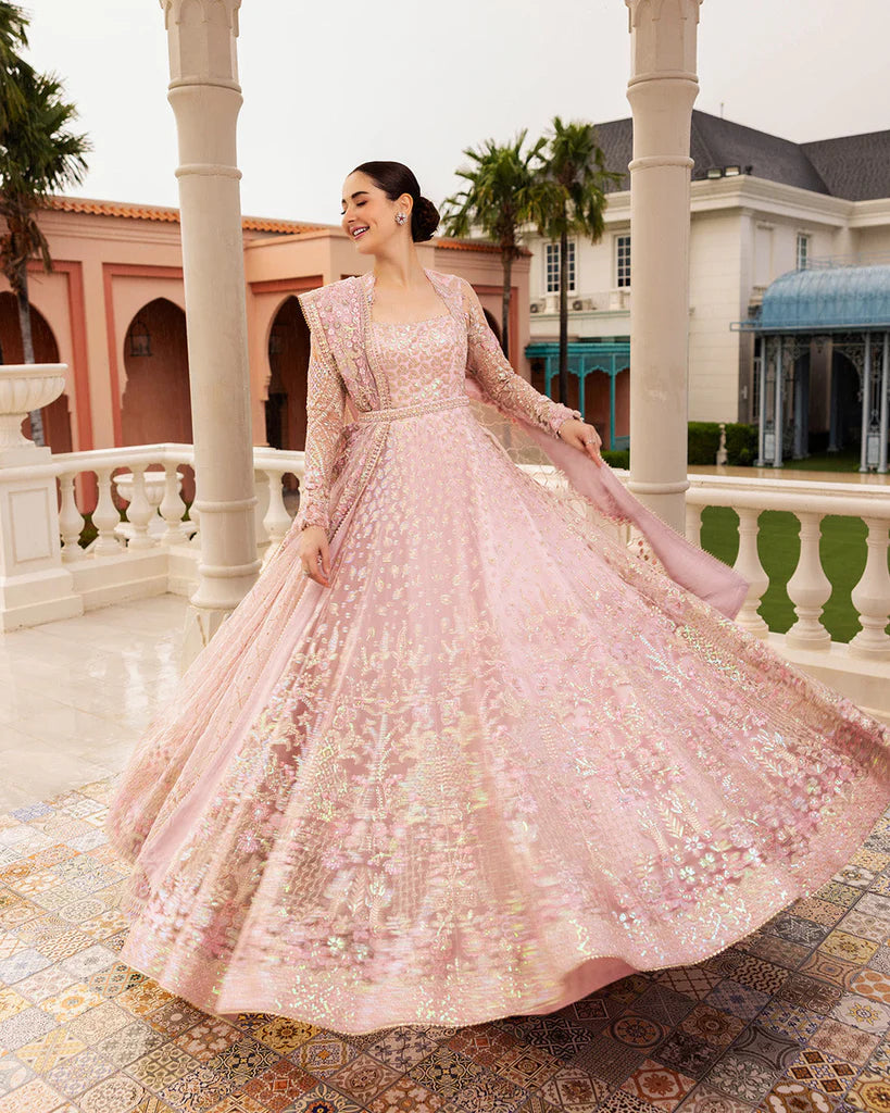 Blush Pink Embroidered Anarkali Dress – with Embellished Dupatta