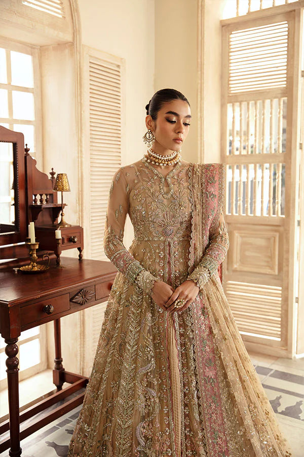 Champagne Gold Embroidered Bridal Maxi Dress – Luxury Wedding Gown with Handcrafted Embellishments