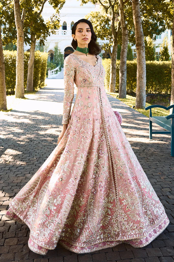 Blush Pink Embroidered Bridal Maxi Dress – Luxury Wedding Gown with Handcrafted Embellishments