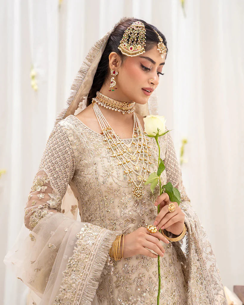Ivory Champagne Embroidered Bridal Sharara Set with dupatta