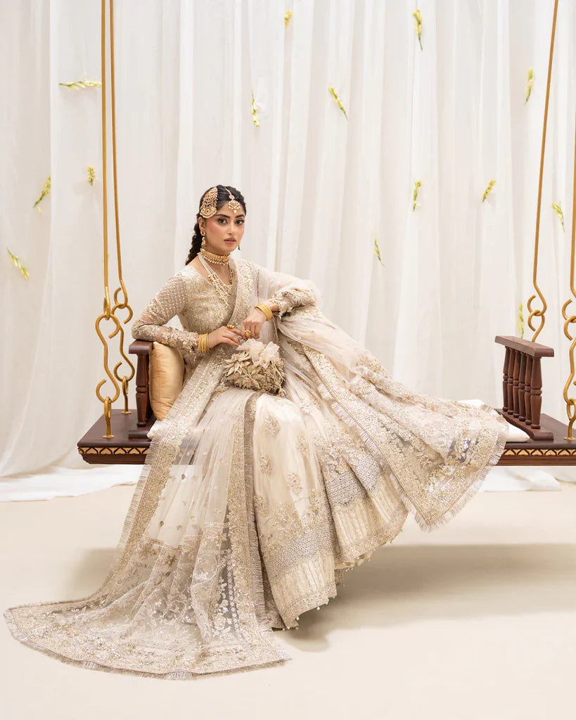 Ivory Champagne Embroidered Bridal Sharara Set with dupatta